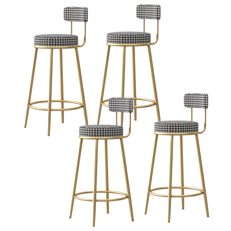 Glam Fabric Bar Stools Low Back Round Seat Barstool with 4 Gold Iron Legs