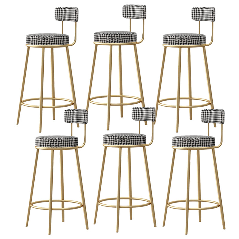 Glam Fabric Bar Stools Low Back Round Seat Barstool with 4 Gold Iron Legs