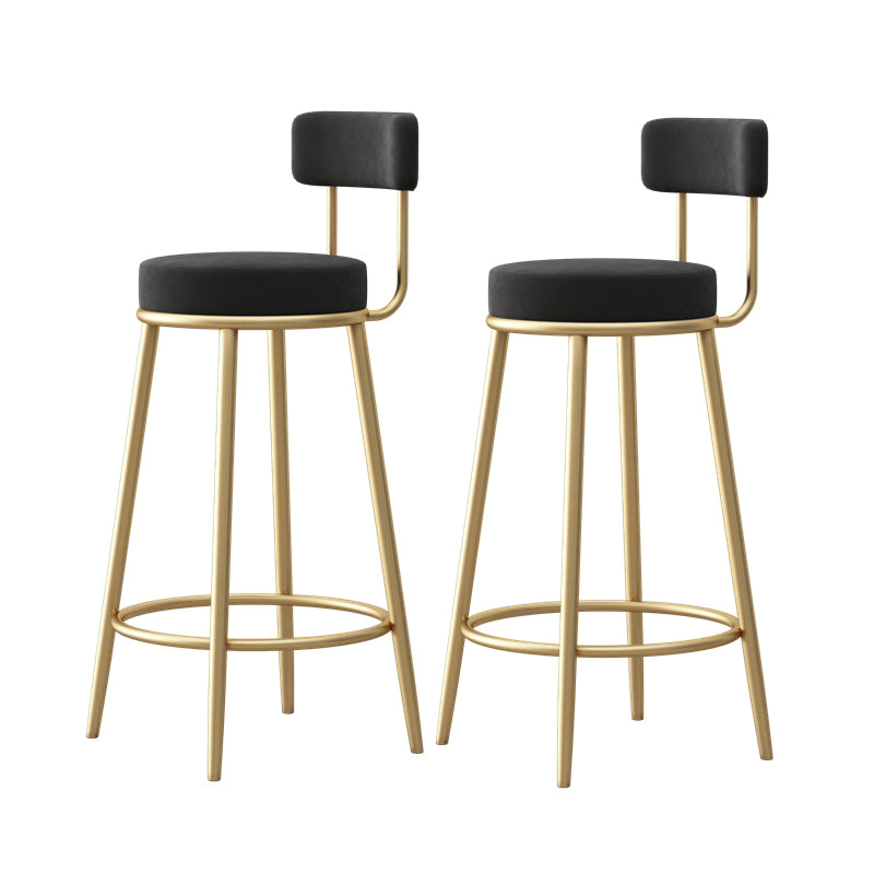 Glam Fabric Bar Stools Low Back Round Seat Barstool with 4 Gold Iron Legs