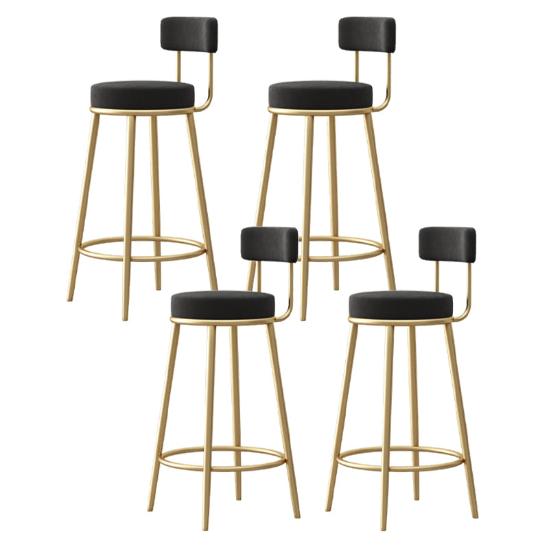 Glam Fabric Bar Stools Low Back Round Seat Barstool with 4 Gold Iron Legs
