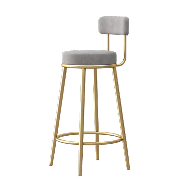 Glam Fabric Bar Stools Low Back Round Seat Barstool with 4 Gold Iron Legs