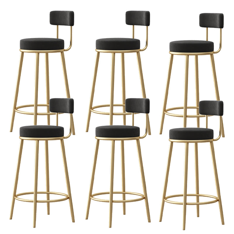 Glam Fabric Bar Stools Low Back Round Seat Barstool with 4 Gold Iron Legs