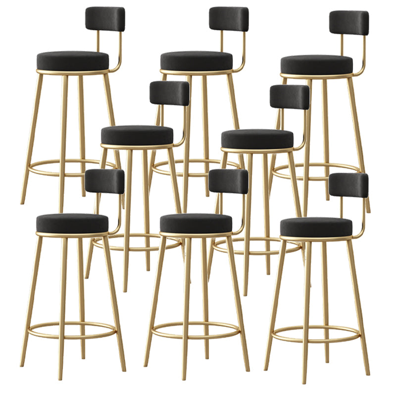 Glam Fabric Bar Stools Low Back Round Seat Barstool with 4 Gold Iron Legs