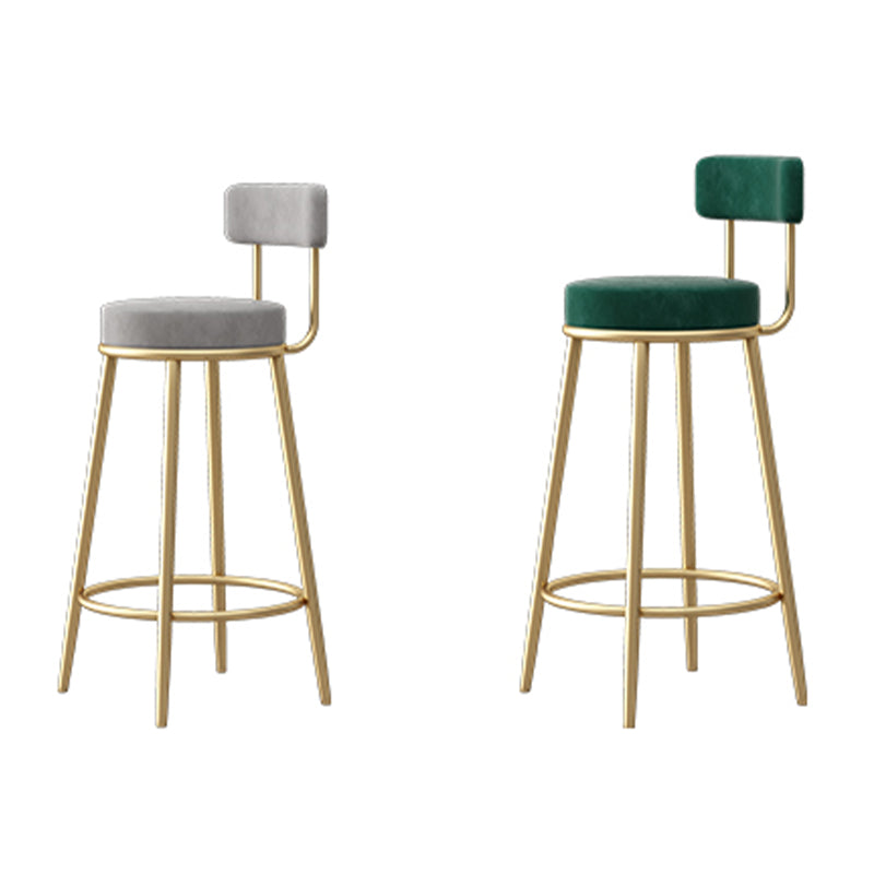 Glam Fabric Bar Stools Low Back Round Seat Barstool with 4 Gold Iron Legs