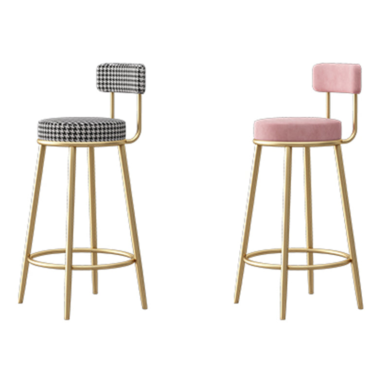 Glam Fabric Bar Stools Low Back Round Seat Barstool with 4 Gold Iron Legs