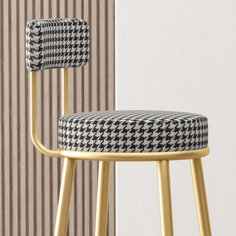 Glam Fabric Bar Stools Low Back Round Seat Barstool with 4 Gold Iron Legs