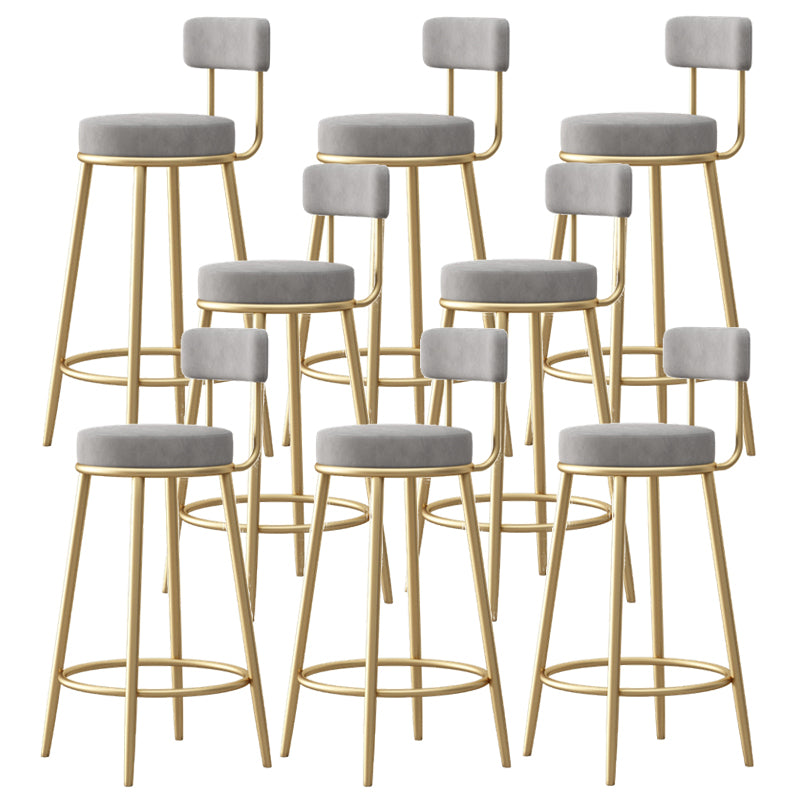 Glam Fabric Bar Stools Low Back Round Seat Barstool with 4 Gold Iron Legs