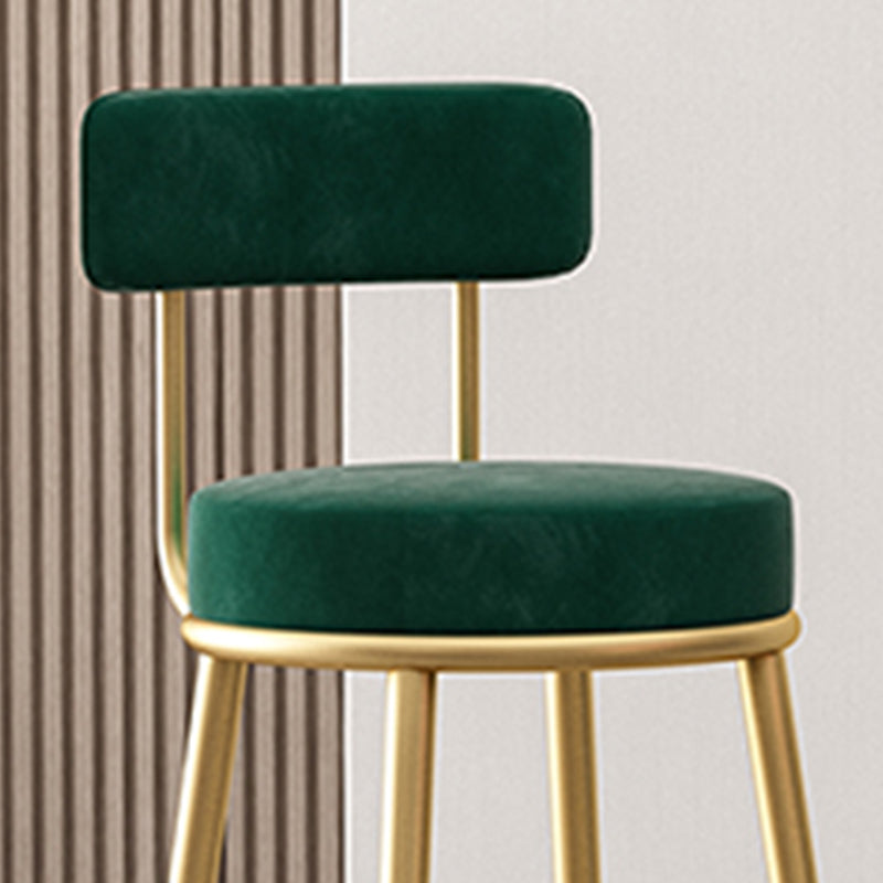 Glam Fabric Bar Stools Low Back Round Seat Barstool with 4 Gold Iron Legs