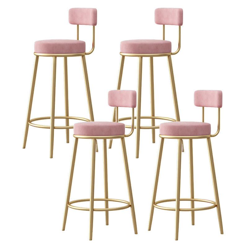 Glam Fabric Bar Stools Low Back Round Seat Barstool with 4 Gold Iron Legs