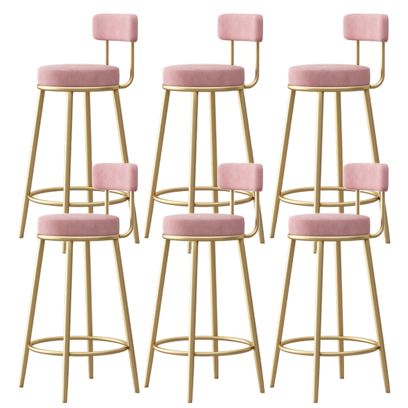 Glam Fabric Bar Stools Low Back Round Seat Barstool with 4 Gold Iron Legs