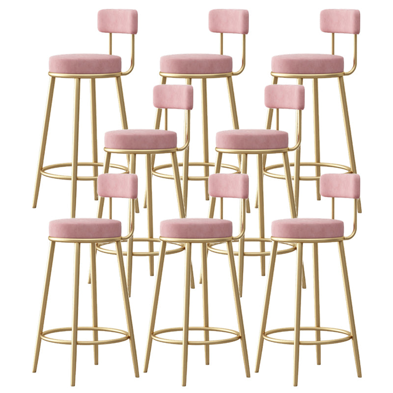Glam Fabric Bar Stools Low Back Round Seat Barstool with 4 Gold Iron Legs