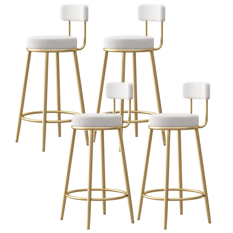 Glam Fabric Bar Stools Low Back Round Seat Barstool with 4 Gold Iron Legs