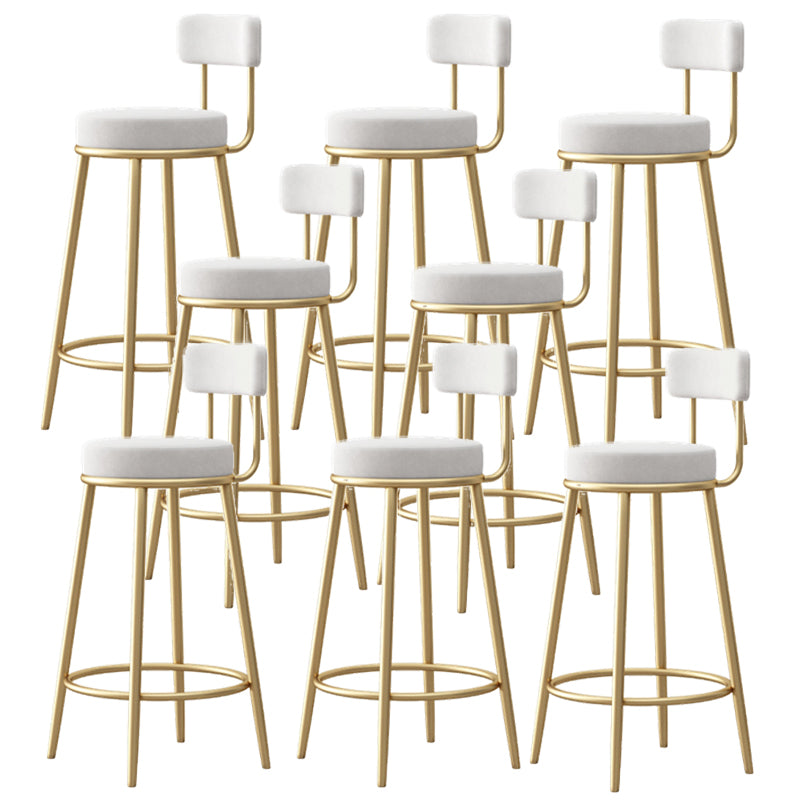 Glam Fabric Bar Stools Low Back Round Seat Barstool with 4 Gold Iron Legs