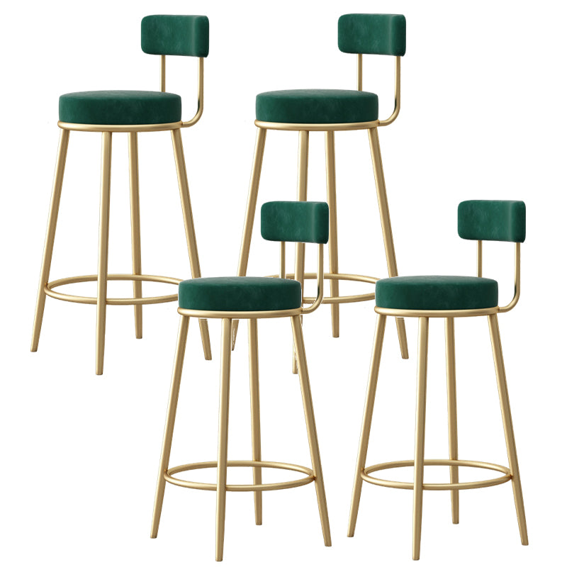 Glam Fabric Bar Stools Low Back Round Seat Barstool with 4 Gold Iron Legs