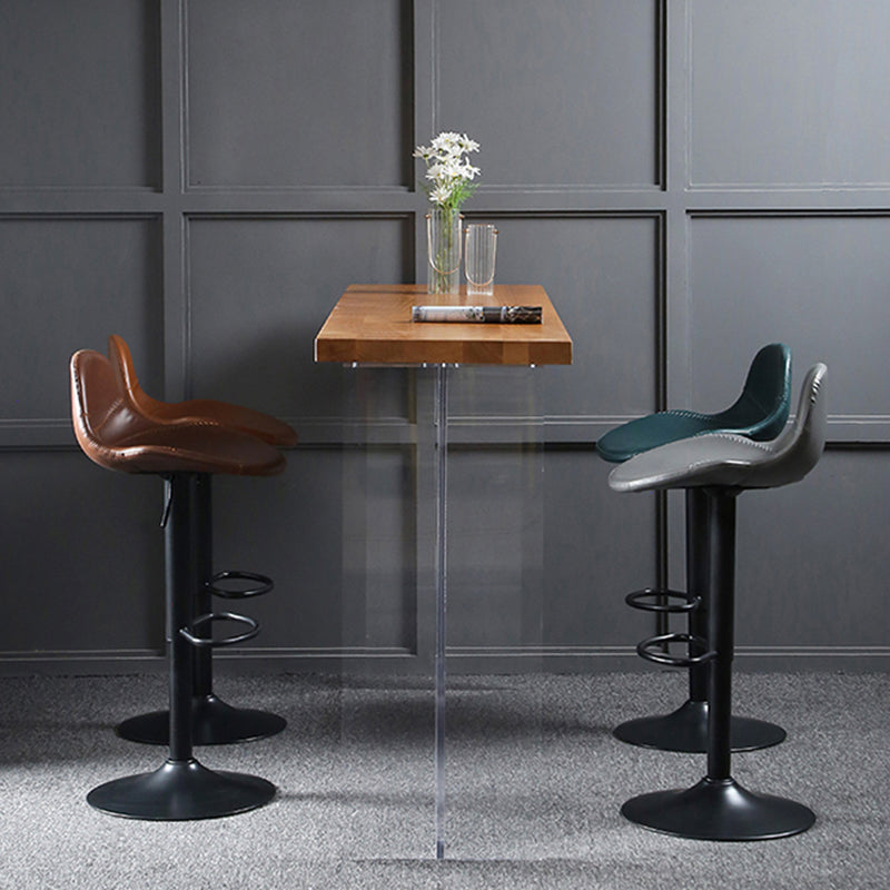 Adjustable Height Bucket Seat Bar Stools Faux Leather Swivel Barstool