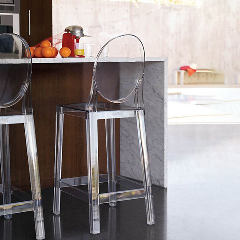 Contemporary Plastic Low Back Counter Stool Footrest Furniture with 4 Legs