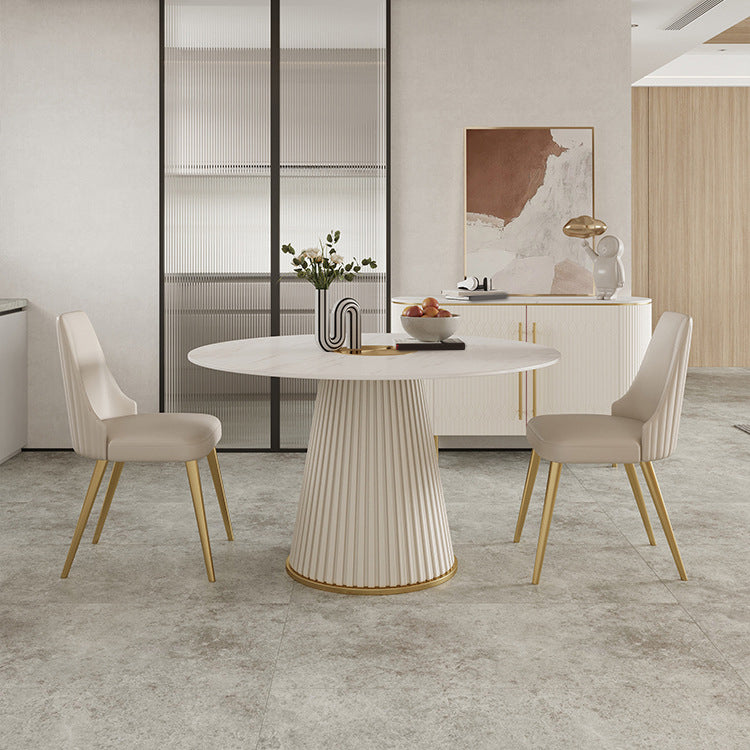 Round Pedestal Dining Table Set 1/2/3/5/7 Pcs Sintered Stone Table and Chairs