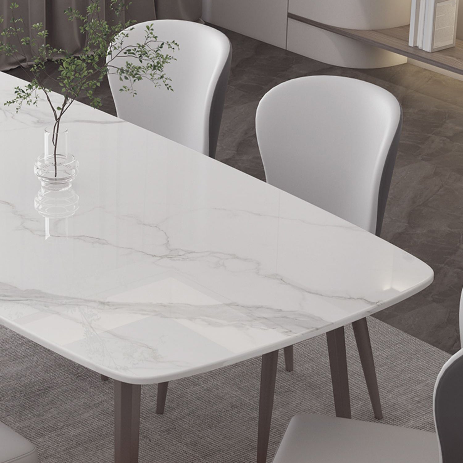 Designer Dining Set 1/2/4/5/7 Pieces Stone and Metal Dinette Set in White