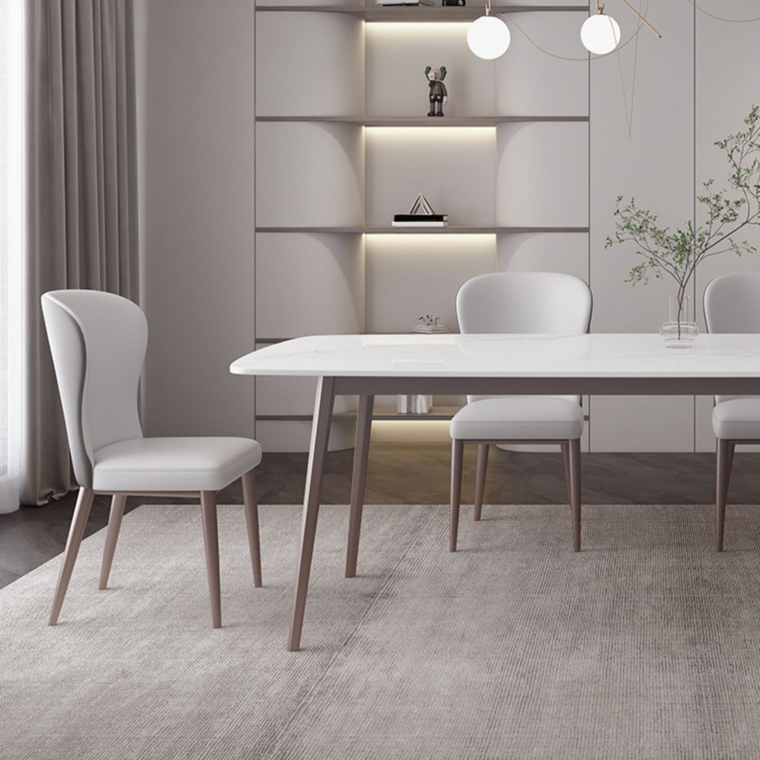 Designer Dining Set 1/2/4/5/7 Pieces Stone and Metal Dinette Set in White