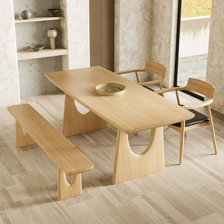 Solid Wood Dining Set 1/2/4/5/7 Pcs Double Pedestal Table with Bench and Chairs