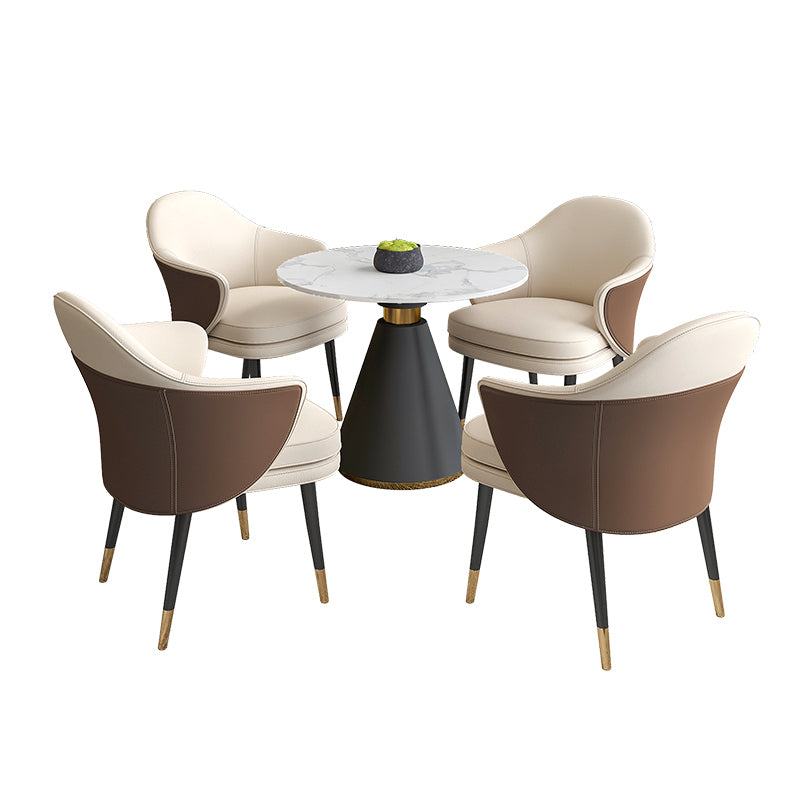 Round Pedestal Dining Set 1/4/5 Pieces Stone Top Modern Dinette Set in White