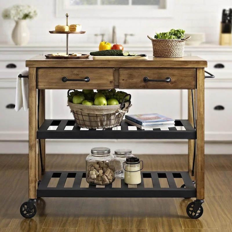 Contemporary Rolling Kitchen Cart Metal Rectangular Kitchen Island Cart with Towel Rack
