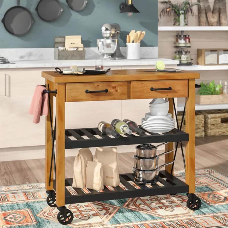 Contemporary Rolling Kitchen Cart Metal Rectangular Kitchen Island Cart with Towel Rack