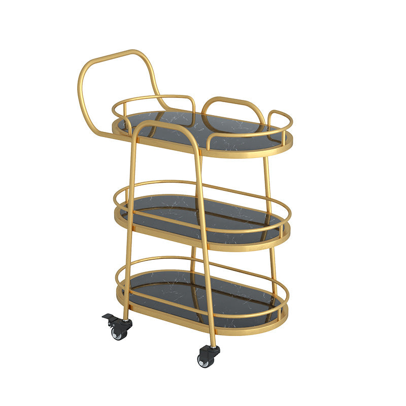 Contemporary Oval Metal Prep Table 33.46"H Rolling Prep Table for Dining Room