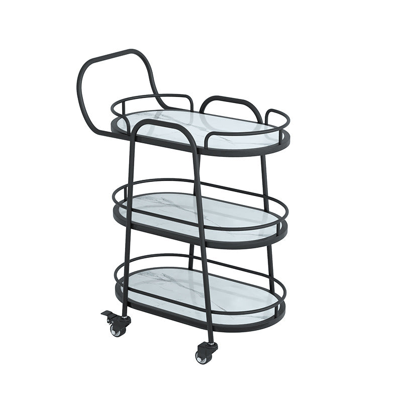 Contemporary Oval Metal Prep Table 33.46"H Rolling Prep Table for Dining Room