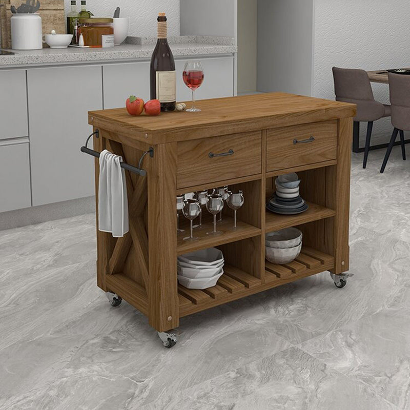 31.49" High Rolling Modern Kitchen Trolley Wooden Kitchen Trolley for Dining Room