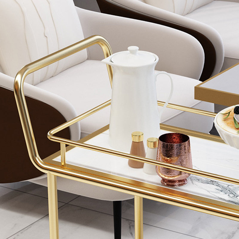 33.86" High Modern Style Rolling Prep Table Stone Prep Table for Dining Room