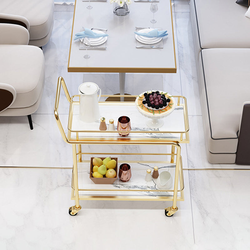 33.86" High Modern Style Rolling Prep Table Stone Prep Table for Dining Room