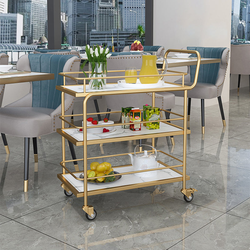 33.86" High Contemporary Style Rolling Prep Table Stone Prep Table for Dining Room