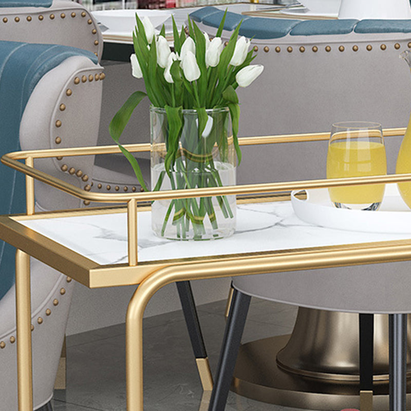 33.86" High Contemporary Style Rolling Prep Table Stone Prep Table for Dining Room