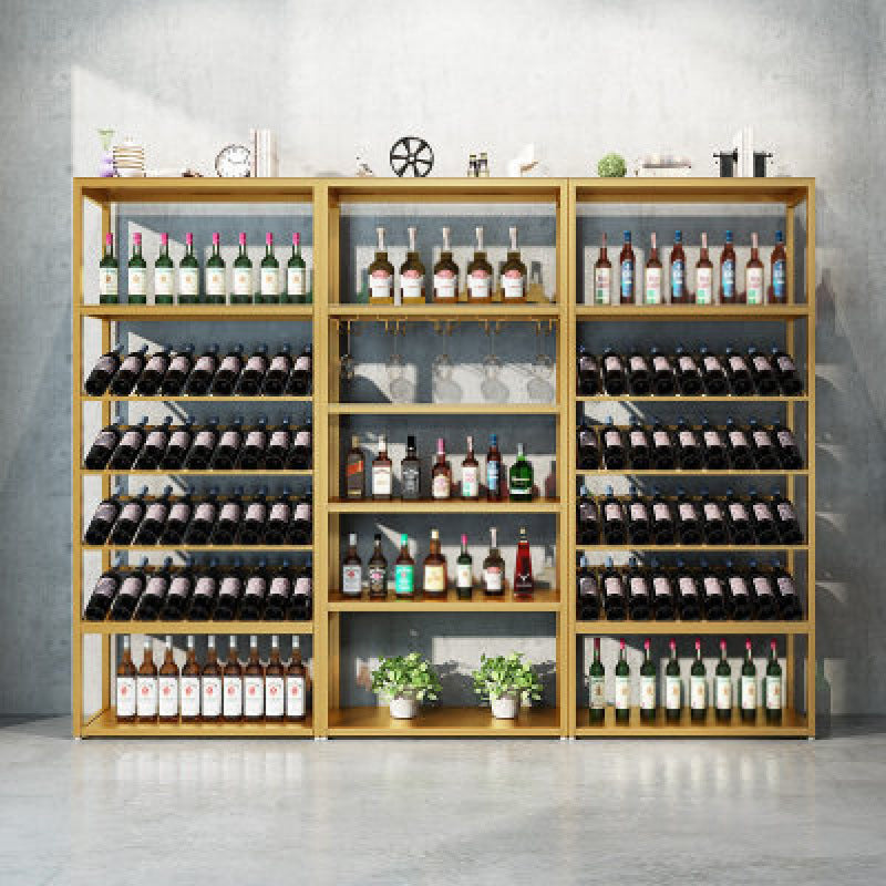 Industrial Iron Bottle Wine Rack Simple Floor Bottle Holder with Wine Storage