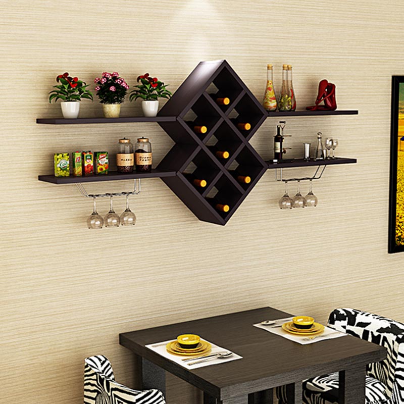 Contemporary Manufactured Wood Wine Bottle & Glass Rack Wall Mounted Wine Rack Kit