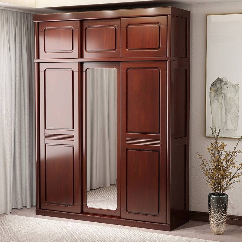 Traditional Wardrobe Cabinet Rubberwood Brown Wardrobe Armoire