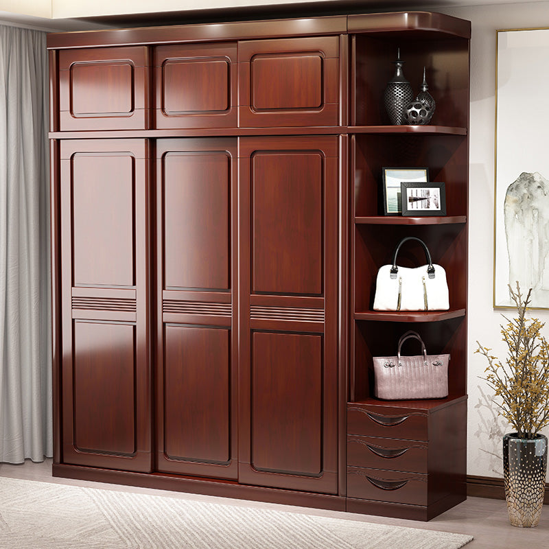 Traditional Wardrobe Cabinet Rubberwood Brown Wardrobe Armoire