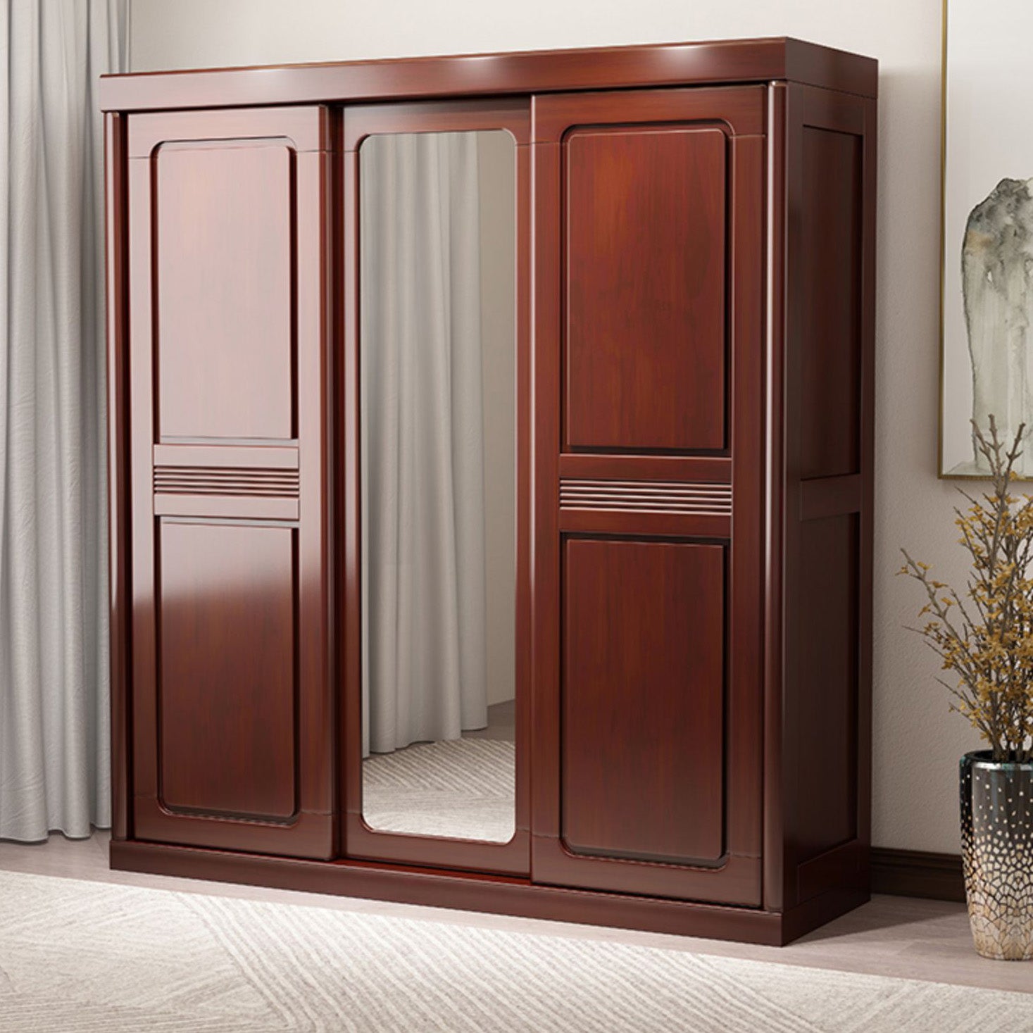 Traditional Wardrobe Cabinet Rubberwood Brown Wardrobe Armoire