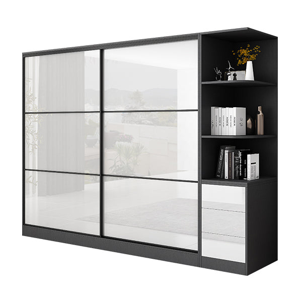 White and Black Wardrobe Armoire Engineered Wood Wardrobe Closet