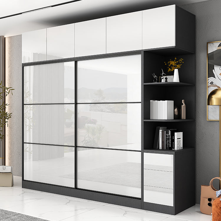 White and Black Wardrobe Armoire Engineered Wood Wardrobe Closet