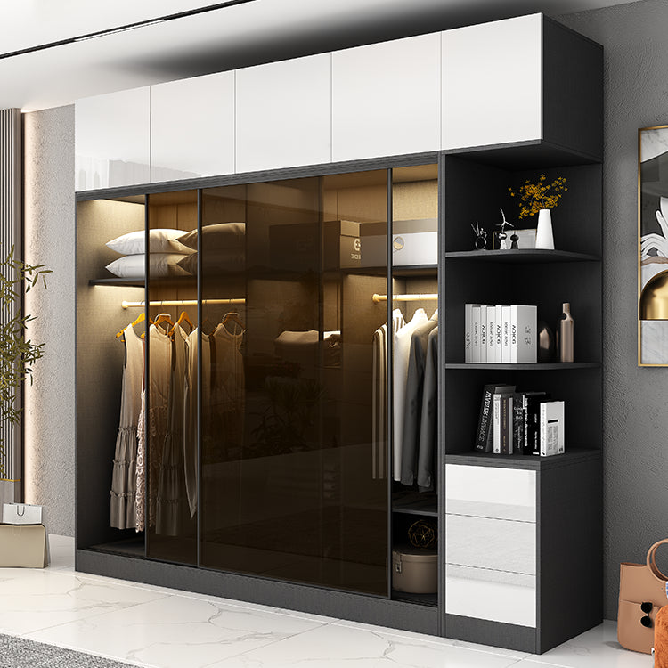 White and Black Wardrobe Armoire Engineered Wood Wardrobe Closet