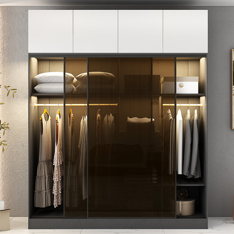 White and Black Wardrobe Armoire Engineered Wood Wardrobe Closet