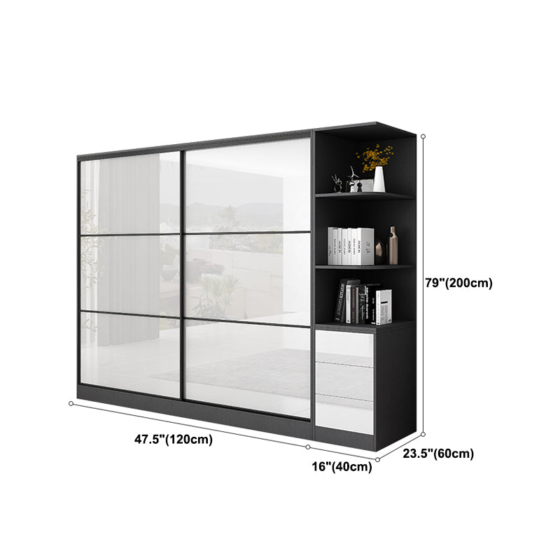 White and Black Wardrobe Armoire Engineered Wood Wardrobe Closet