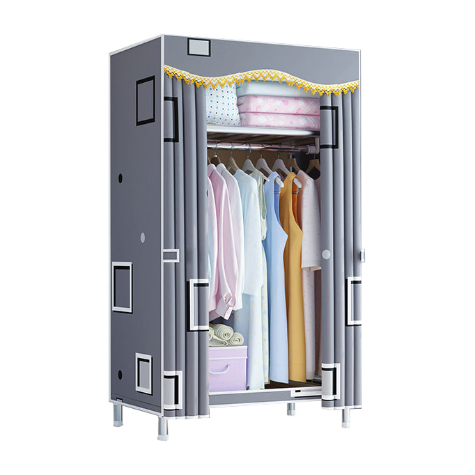 Modern Style Wardrobe Metal Bedroom Wardrobe Closet with Cloth Rod