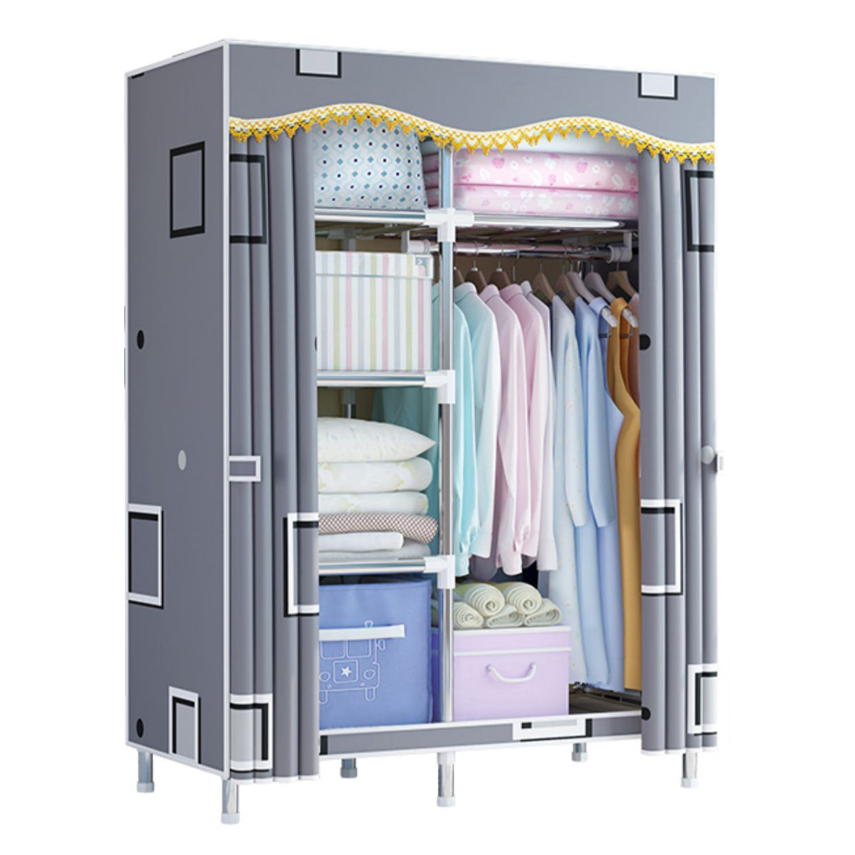 Modern Style Wardrobe Metal Bedroom Wardrobe Closet with Cloth Rod