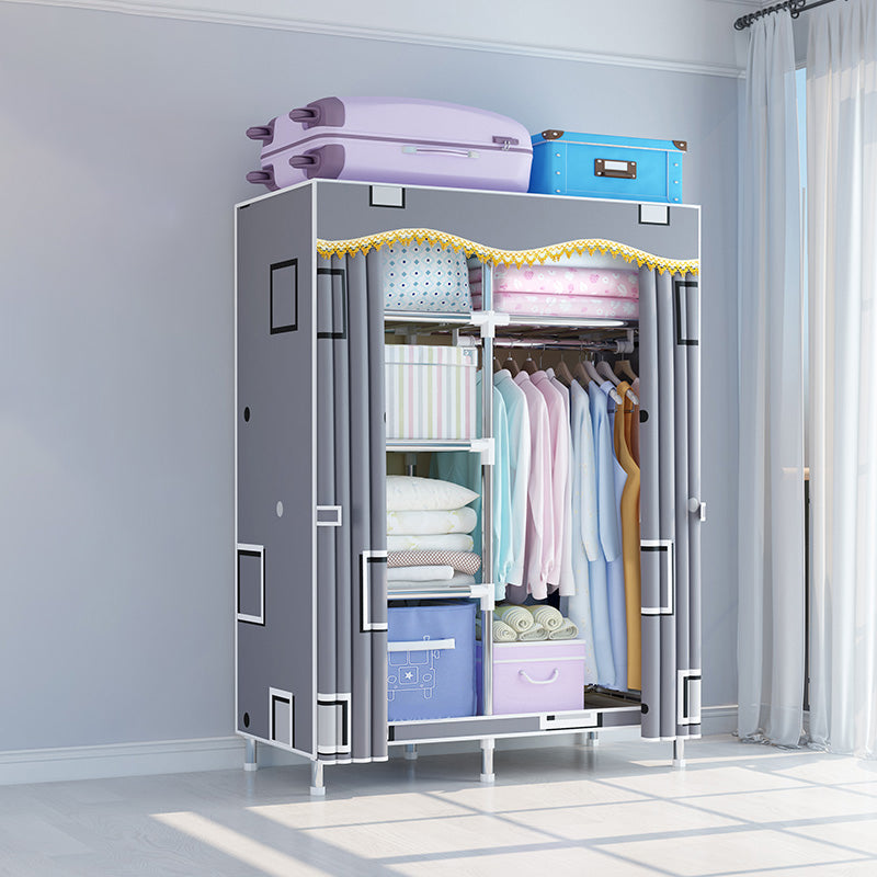 Modern Style Wardrobe Metal Bedroom Wardrobe Closet with Cloth Rod