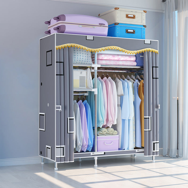Modern Style Wardrobe Metal Bedroom Wardrobe Closet with Cloth Rod