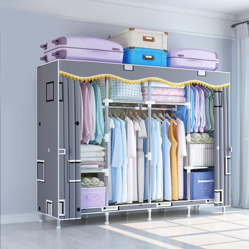 Modern Style Wardrobe Metal Bedroom Wardrobe Closet with Cloth Rod