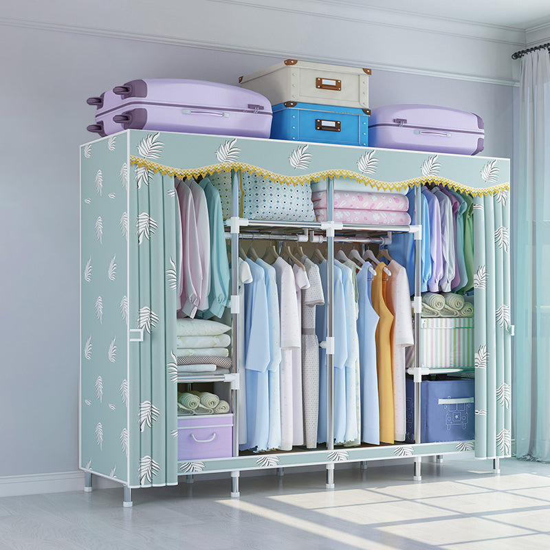Modern Style Wardrobe Metal Bedroom Wardrobe Closet with Cloth Rod